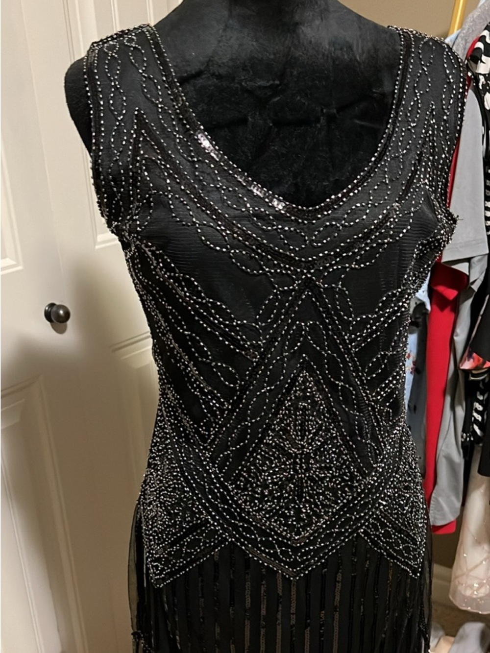 Black Beaded Fringe Flapper Dress